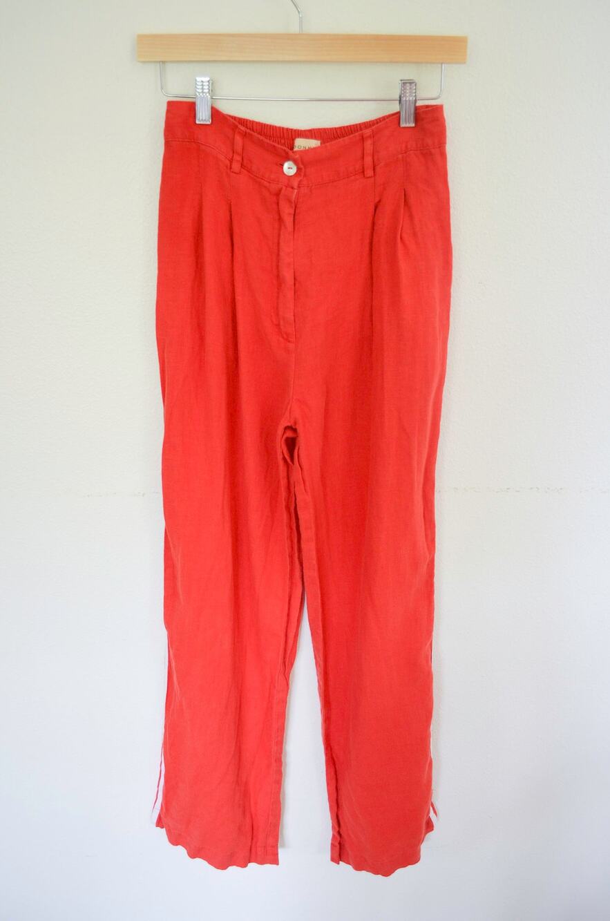 Donni Red Linen Track Stripe Trousers Size Small